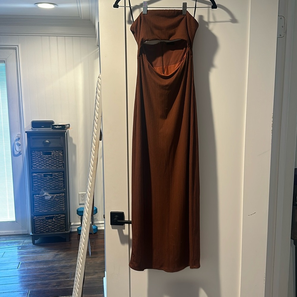 Brown cut out tube dress